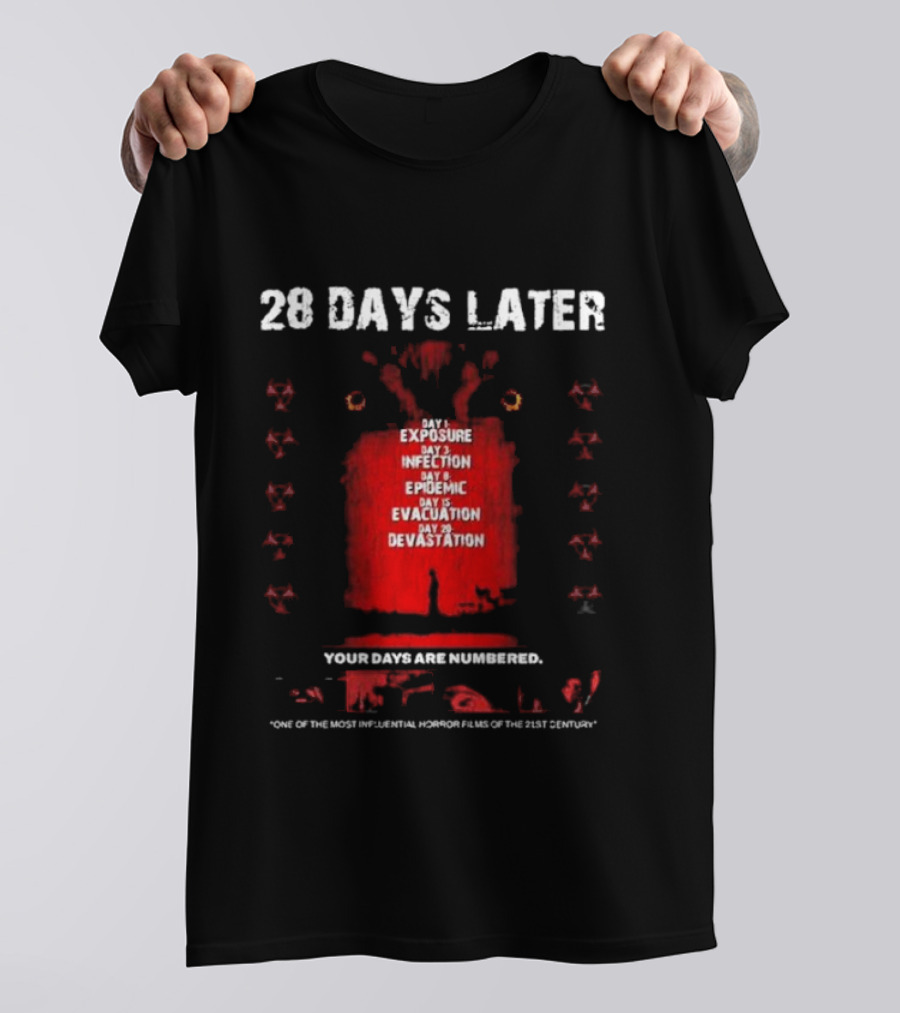 28 Days Later Day 1 Exposure Infection Epidemic Evacuation Devastation Your Days Are Numbered T-Shirt