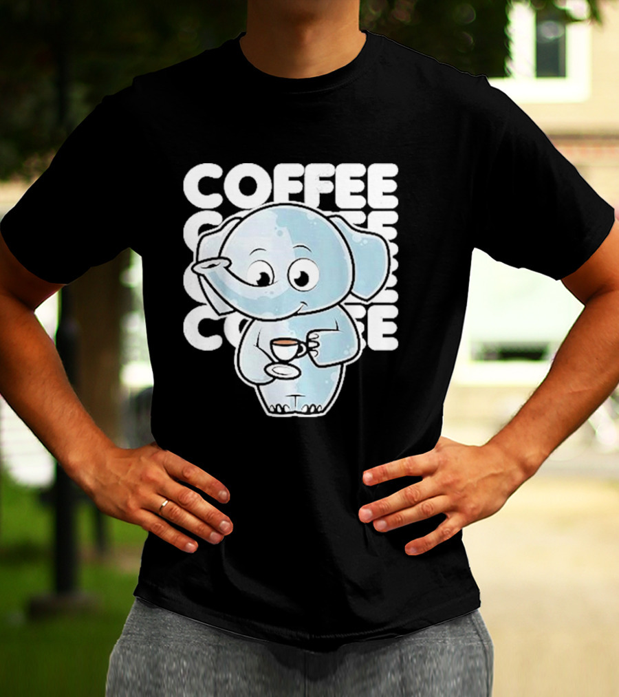 Cute Elephant Coffee Kawaii Neko Anime T-Shirt