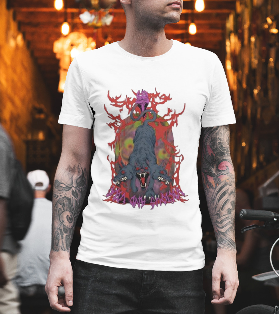 Cerberus Vicious And Psychedelic Flames T-Shirt