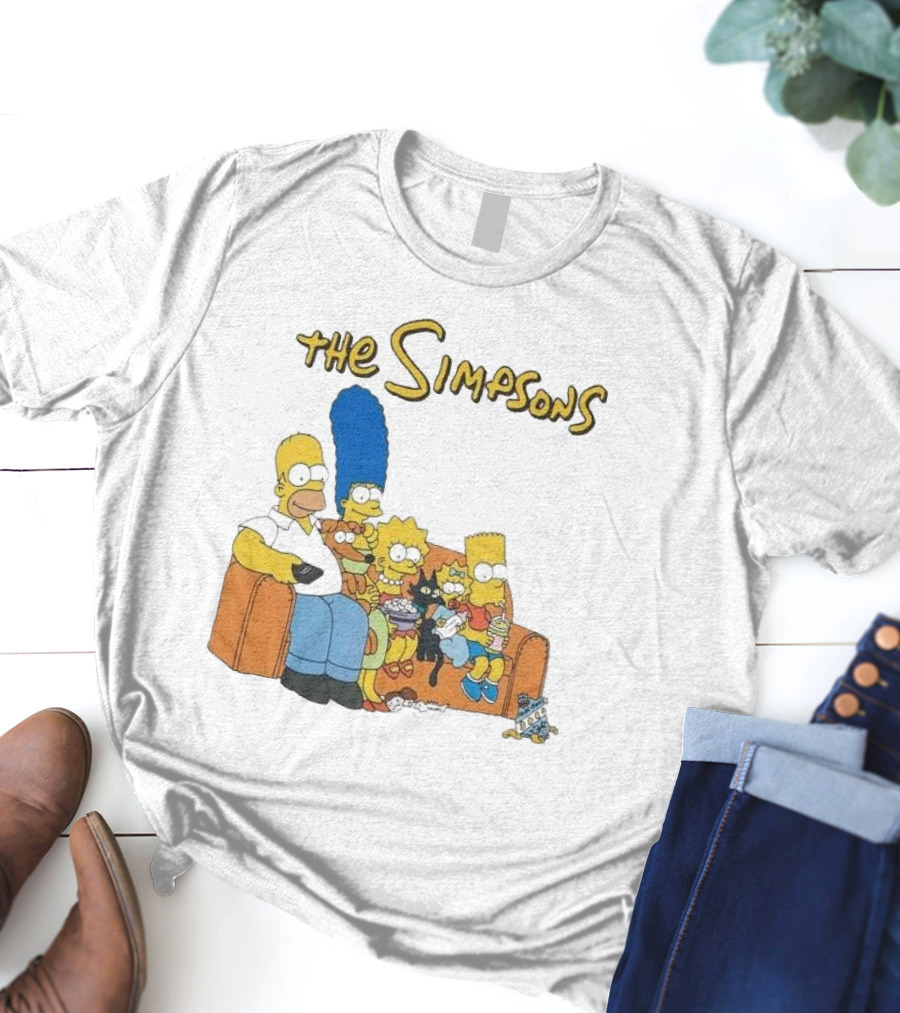 The Simpsons Couch Family Scene With Homer Marge Bart Lisa Maggie And Pets T-Shirt