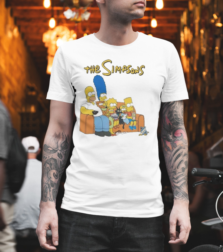 The Simpsons Couch Family Scene With Homer Marge Bart Lisa Maggie And Pets T-Shirt