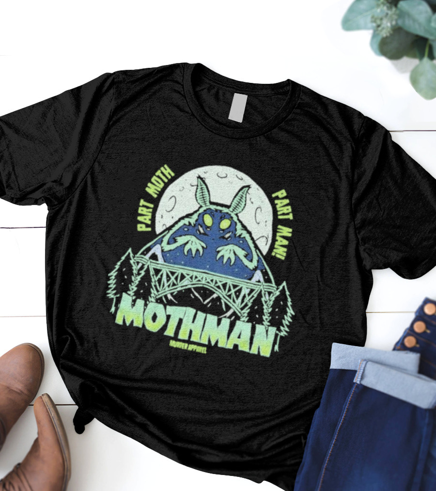 Part Moth Part Man Mothman Retro Murder Apparel Moon Bridge Forest T-Shirt