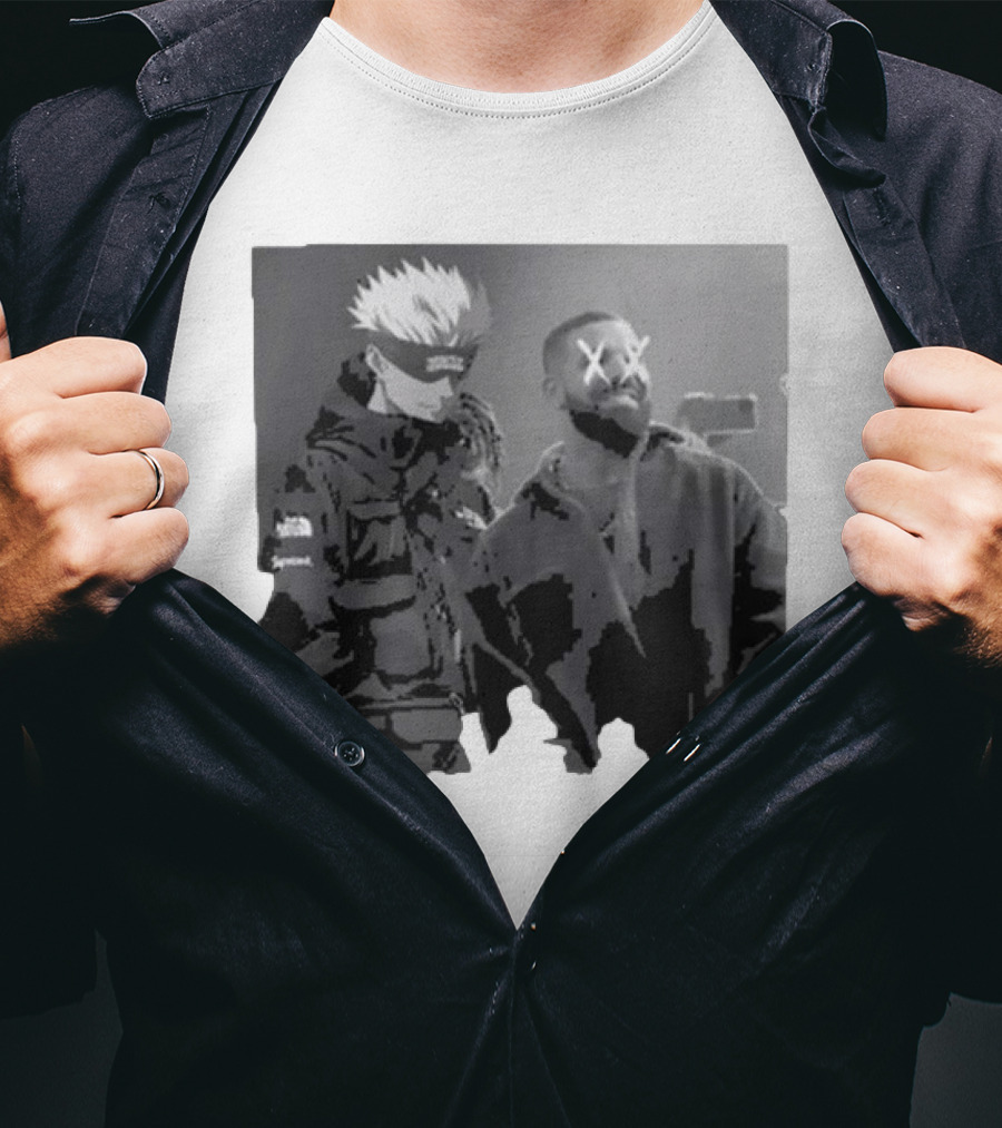 Drake X Gojo Satoru Crossover Black And White Manga Aesthetic T-Shirt