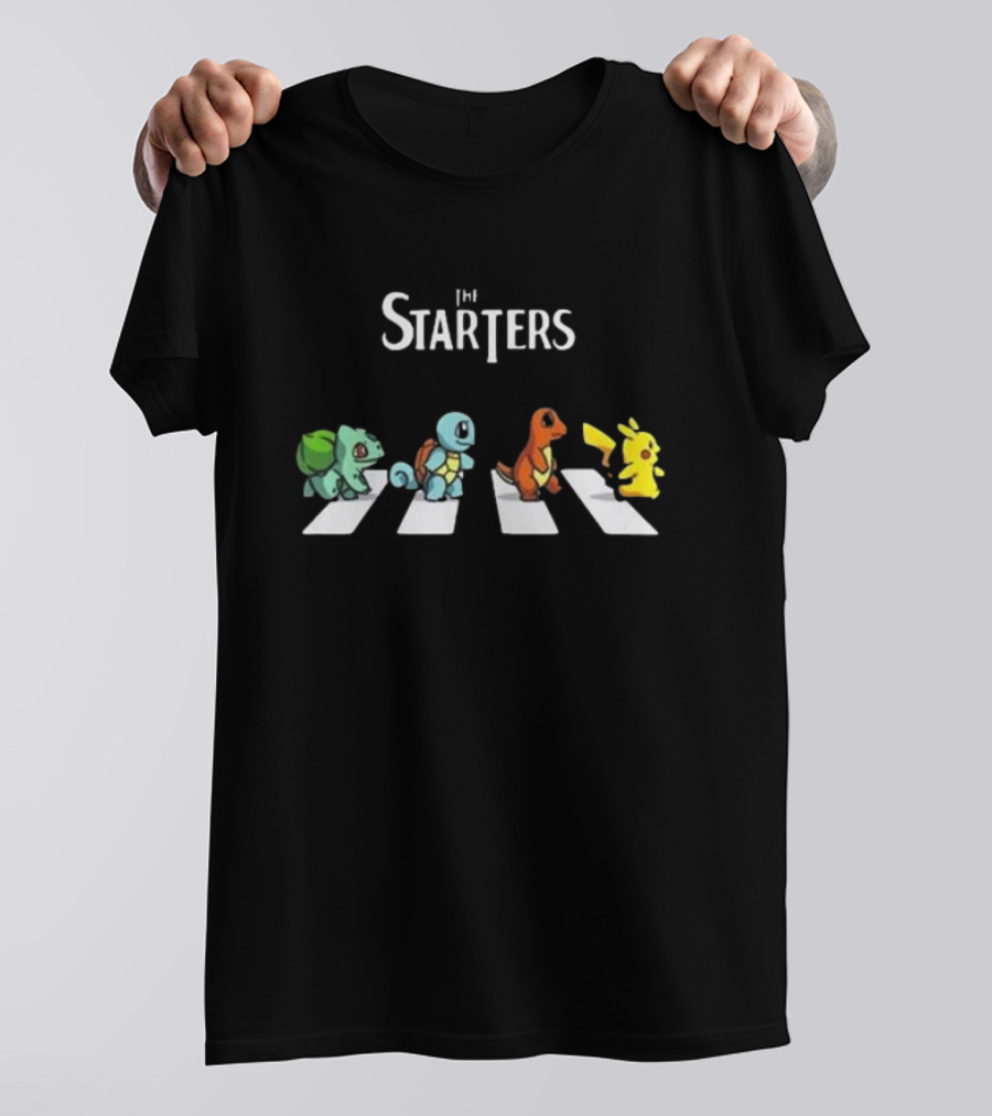 The Starters Pokemon Abbey Road Parody With Bulbasaur Squirtle Charmander Pikachu T-Shirt