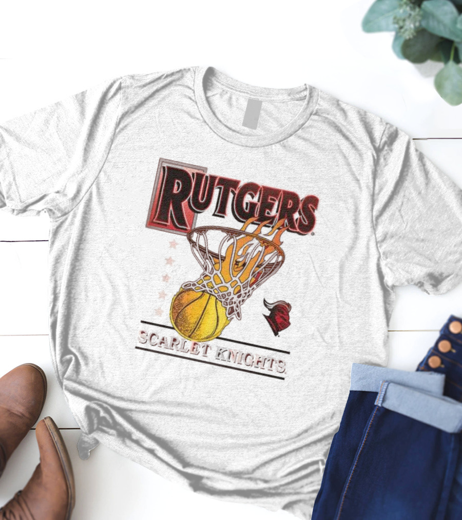 Rutgers Scarlet Knights Basketball Flaming Hoop T-Shirt