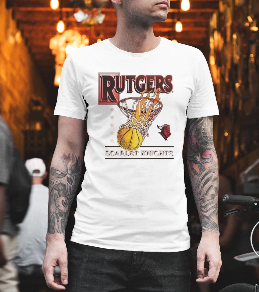 Rutgers Scarlet Knights Basketball Flaming Hoop T-Shirt