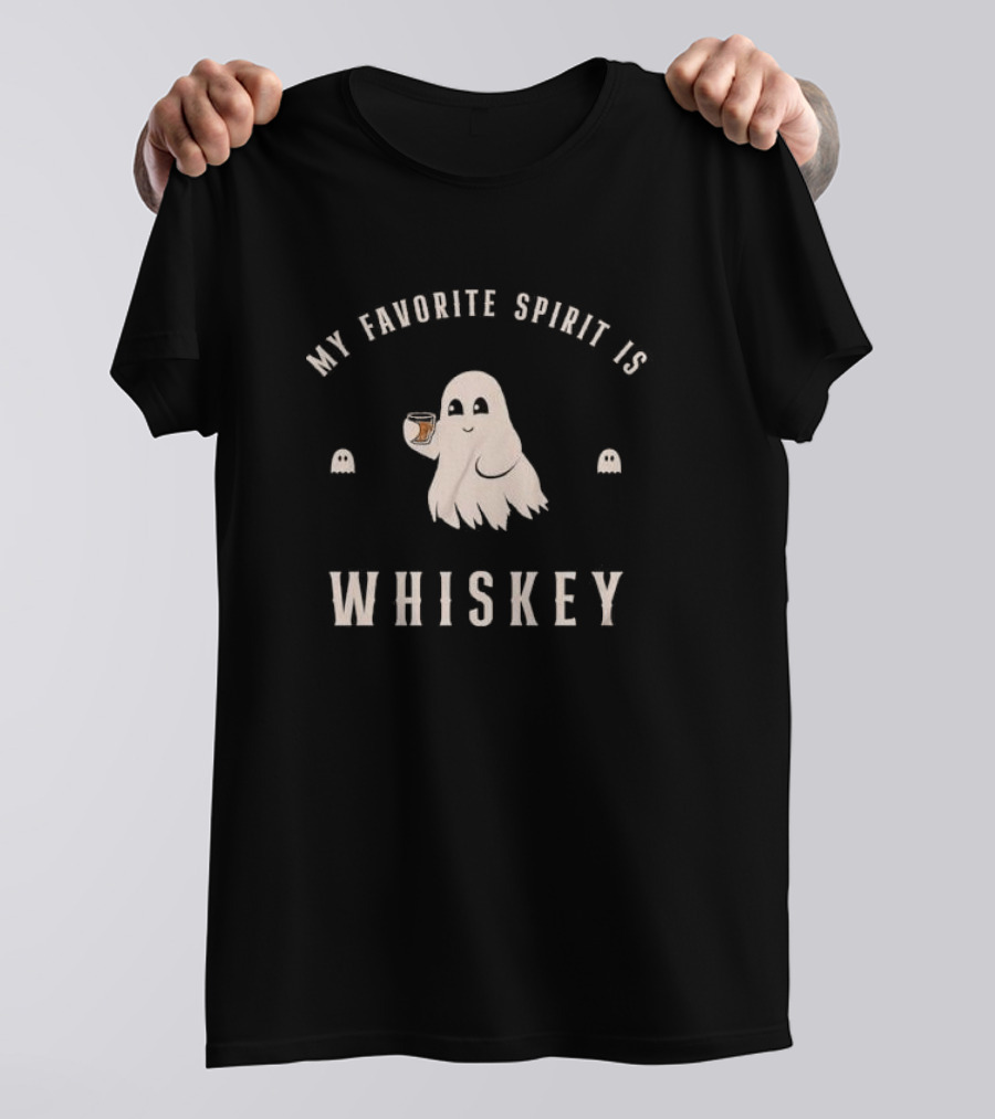 My Favorite Spirit Is Whiskey Ghost Holding Glass T-Shirt