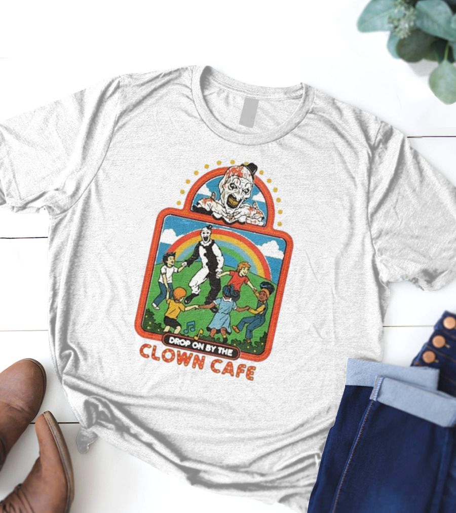 Drop On By The Clown Cafe Rainbow Clown Kids Circle T-Shirt