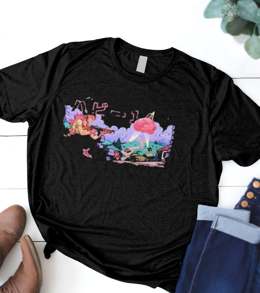 Gamer Supps Waifu Cups X Habie Sci-Fi Battle Scene With Laser And Floating Brain T-Shirt
