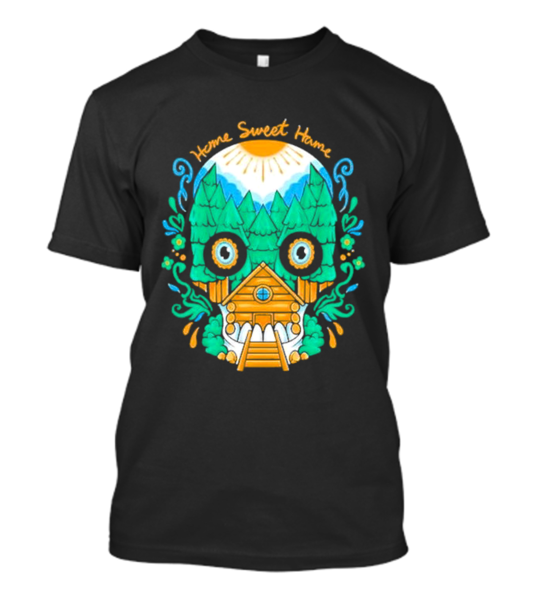 Home Sweet Home Nature Skull With Cabin In Spooky Atmosphere T-Shirt