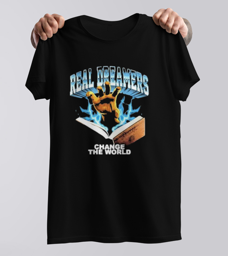 REAL DREAMERS HAND OF CHANGE THE WORLD POETRY BOOK LIGHTNING T-Shirt