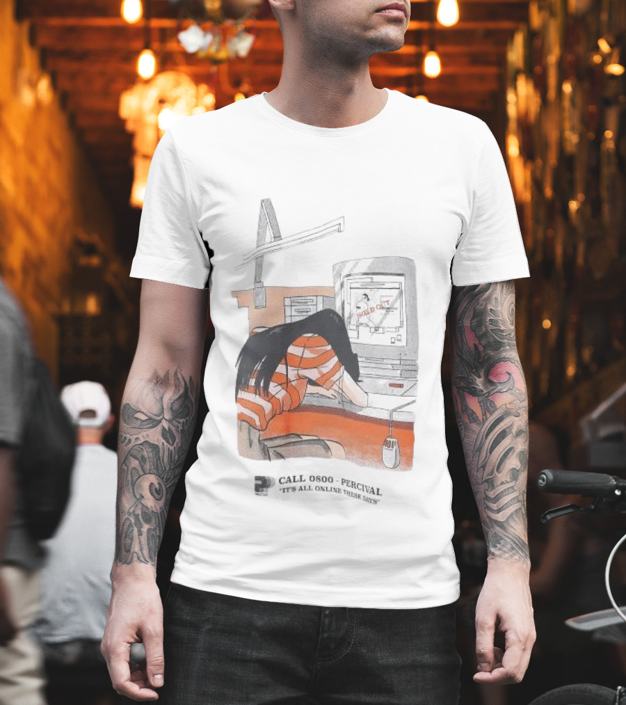 Call 0800 Percival It's All Online These Days Computer Graphic Stripe T-Shirt