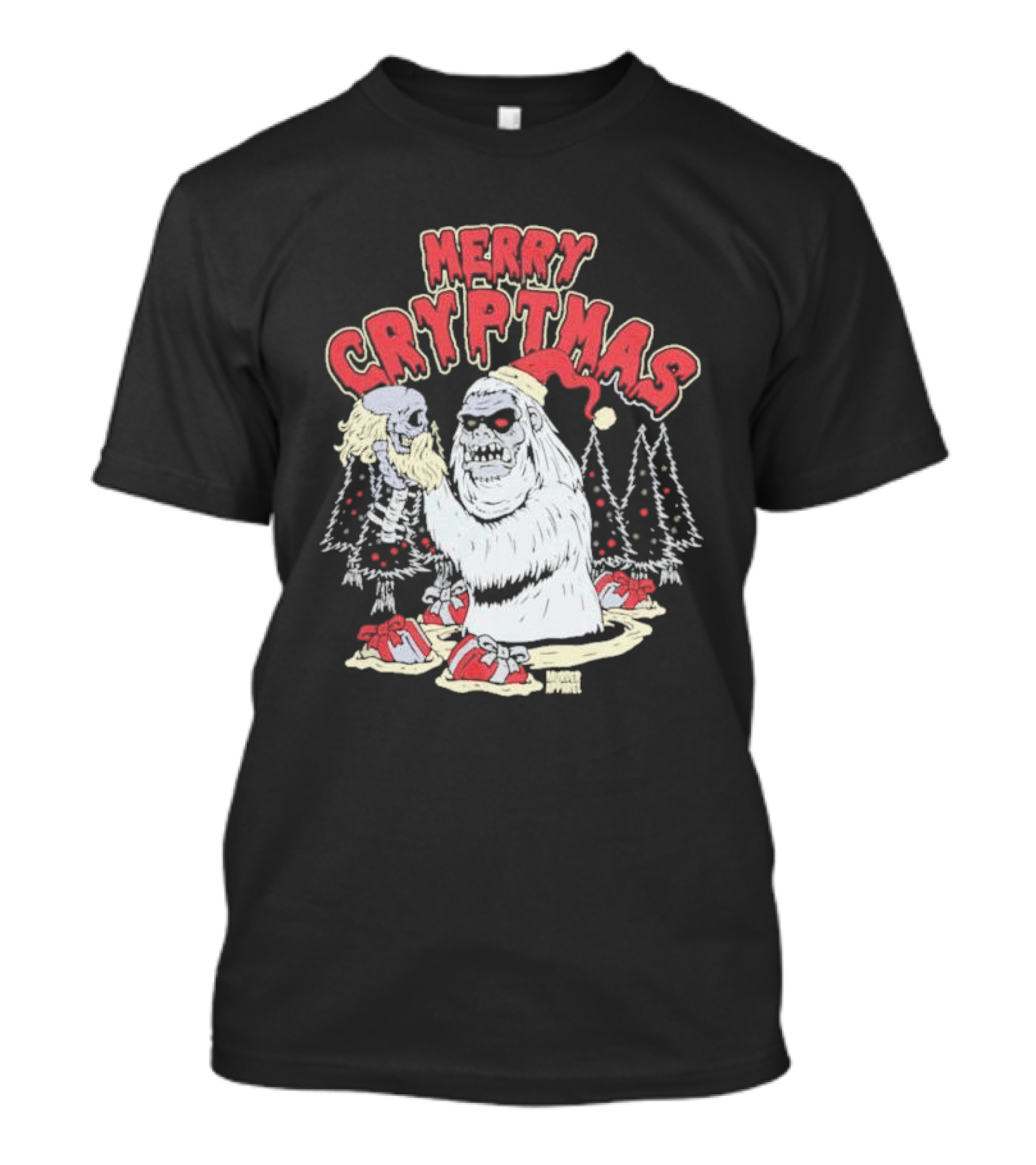 Merry Cryptmas Yeti Skull Santa Dark Humor T-Shirt