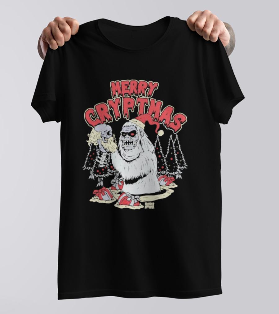Merry Cryptmas Yeti Skull Santa Dark Humor T-Shirt