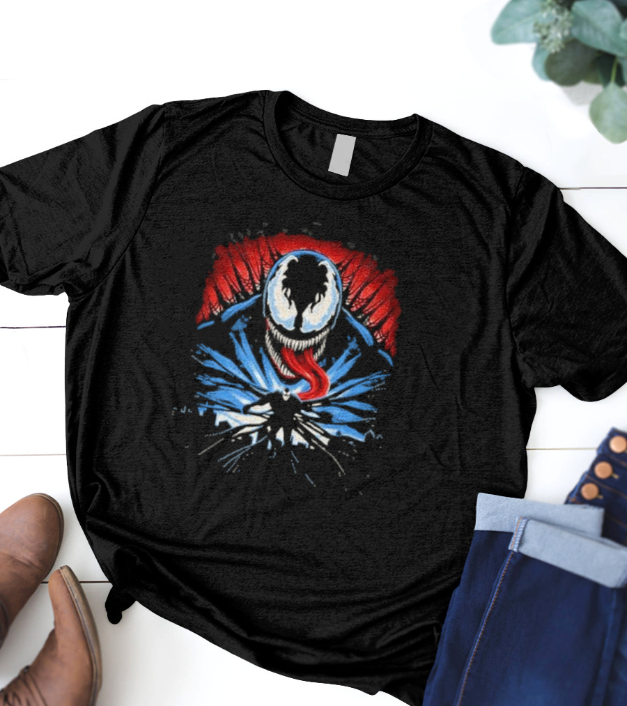 Venom Anti Hero Symbiote Red And Blue Cityscape Iconic T-Shirt