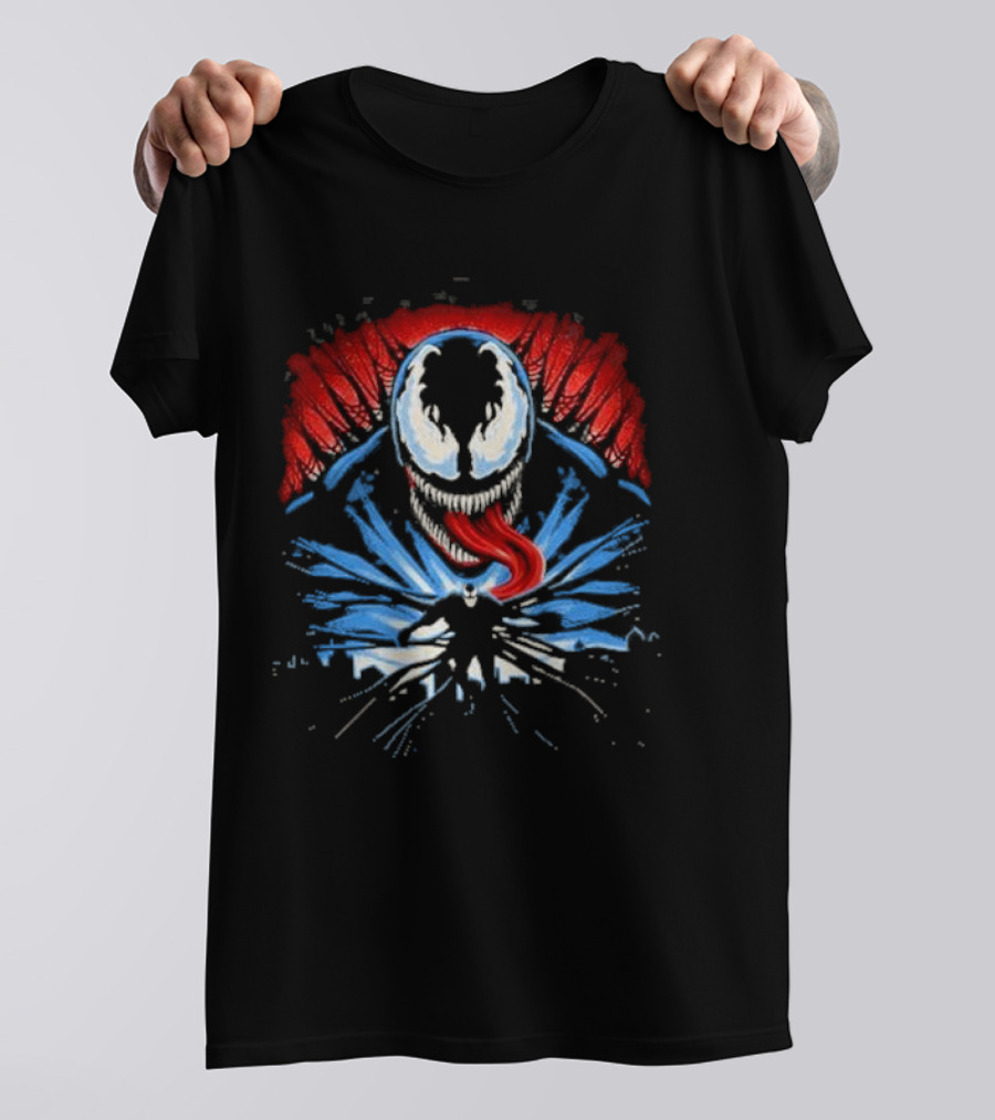 Venom Anti Hero Symbiote Red And Blue Cityscape Iconic T-Shirt