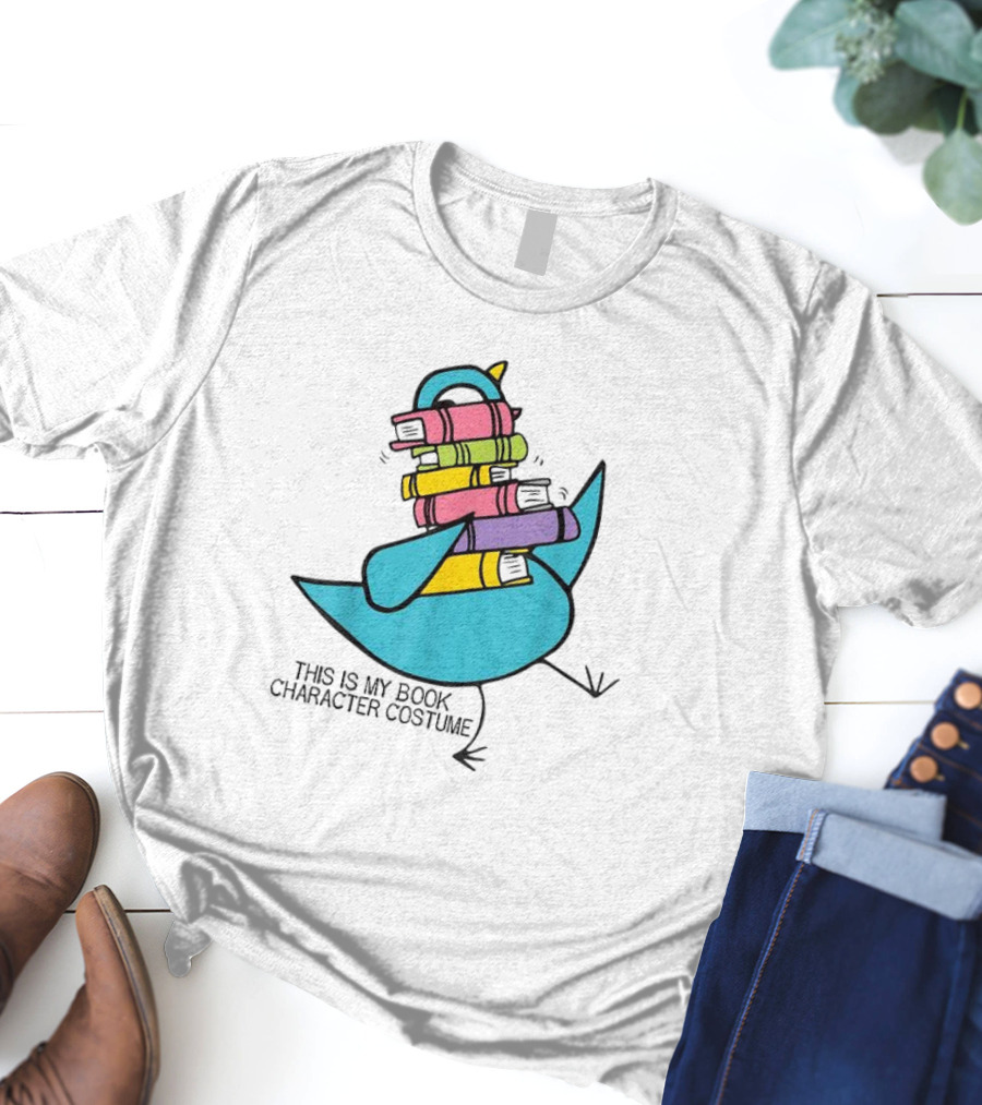 This Is My Book Character Costume Pigeon Holding Stack Of Books T-Shirt