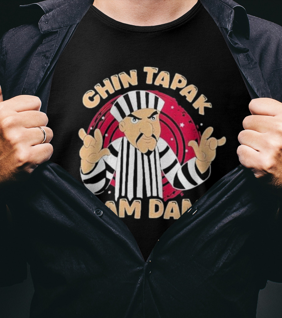 Chin Tapak Dam Dam Cartoon Villain With Stripes And Stars T-Shirt