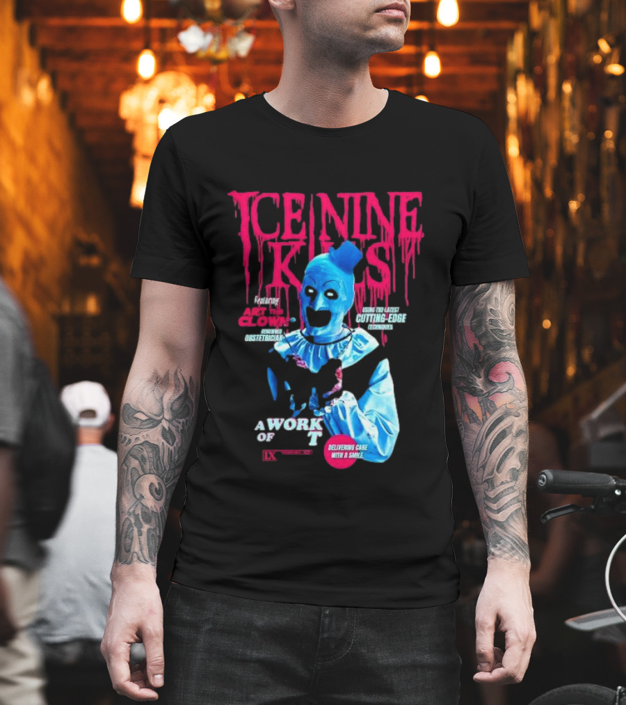 Ice Nine Kills Featuring Art The Clown Cutting Edge A Work Of T IX Delivering Cake With A Smile T-Shirt