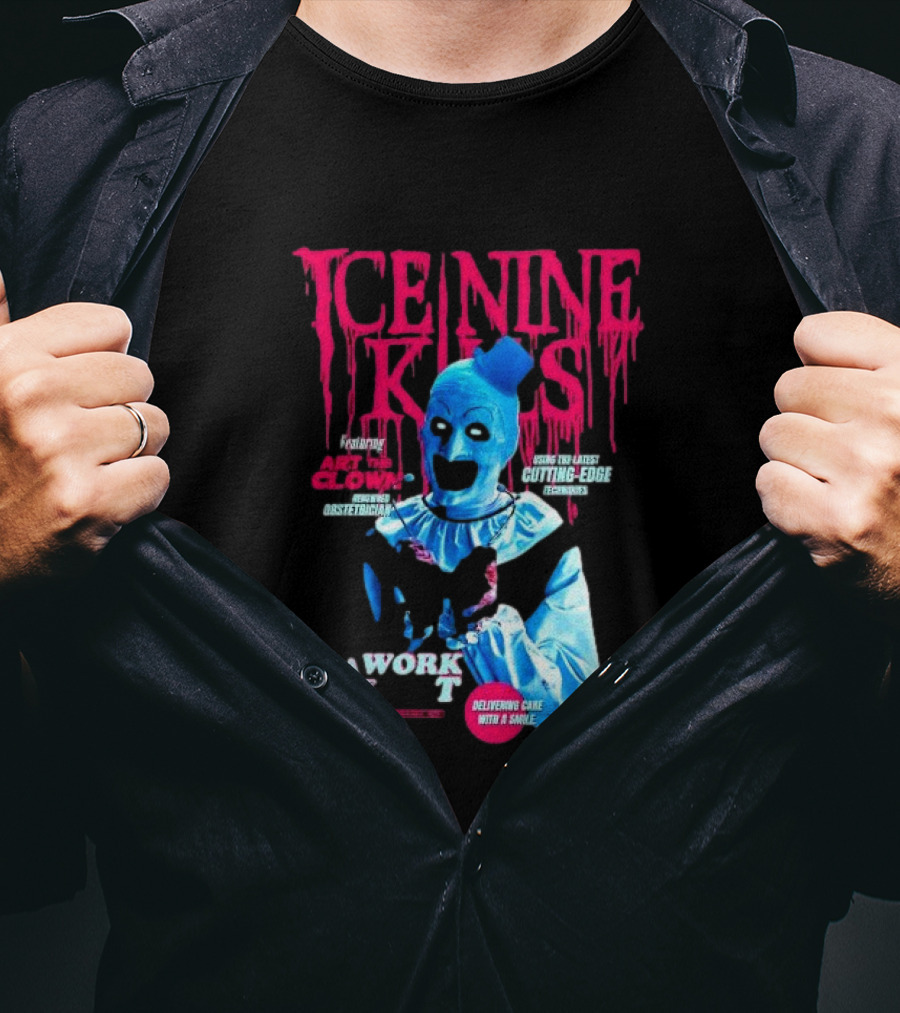 Ice Nine Kills Featuring Art The Clown Cutting Edge A Work Of T IX Delivering Cake With A Smile T-Shirt