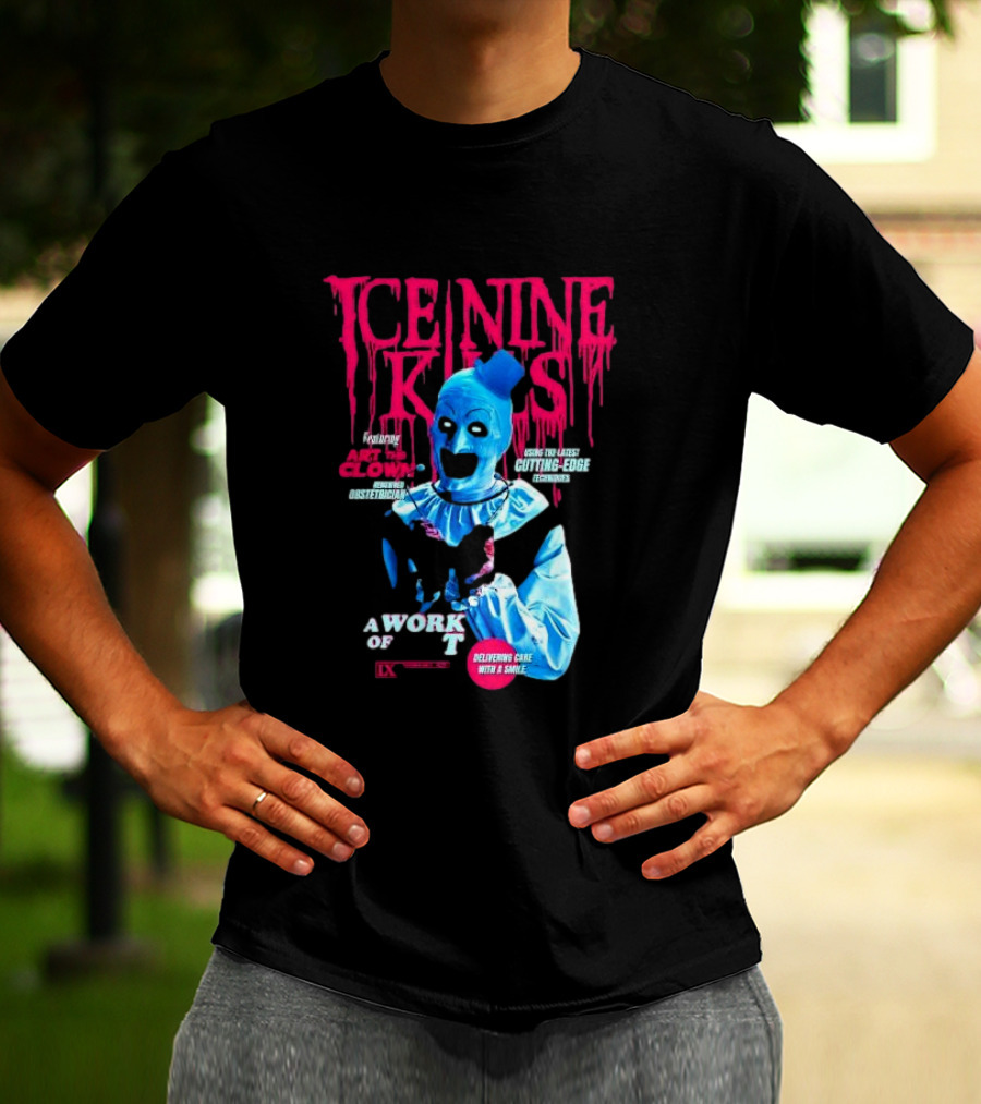 Ice Nine Kills Featuring Art The Clown Cutting Edge A Work Of T IX Delivering Cake With A Smile T-Shirt