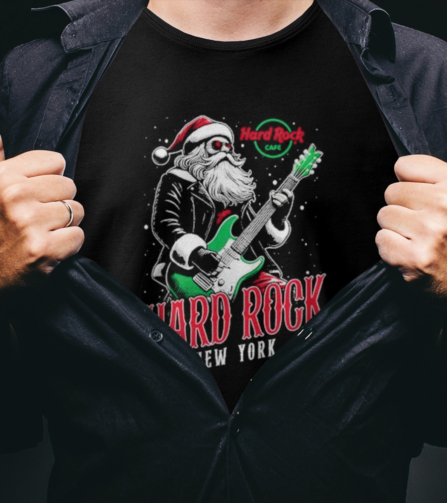 Hard Rock Cafe New York Santa Christmas Guitar Holiday Live T-Shirt