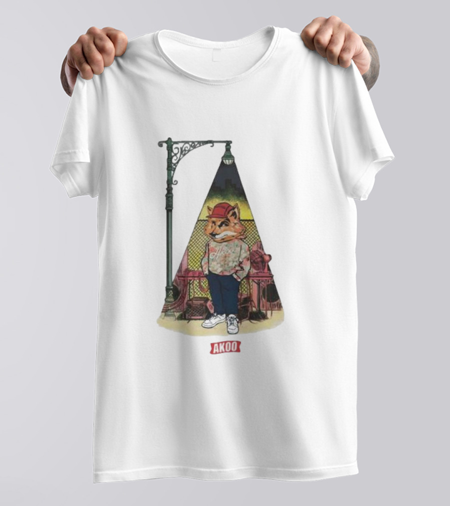 Block Party SS Akoo Streetwear Fox Character Under Lamp Post T-Shirt