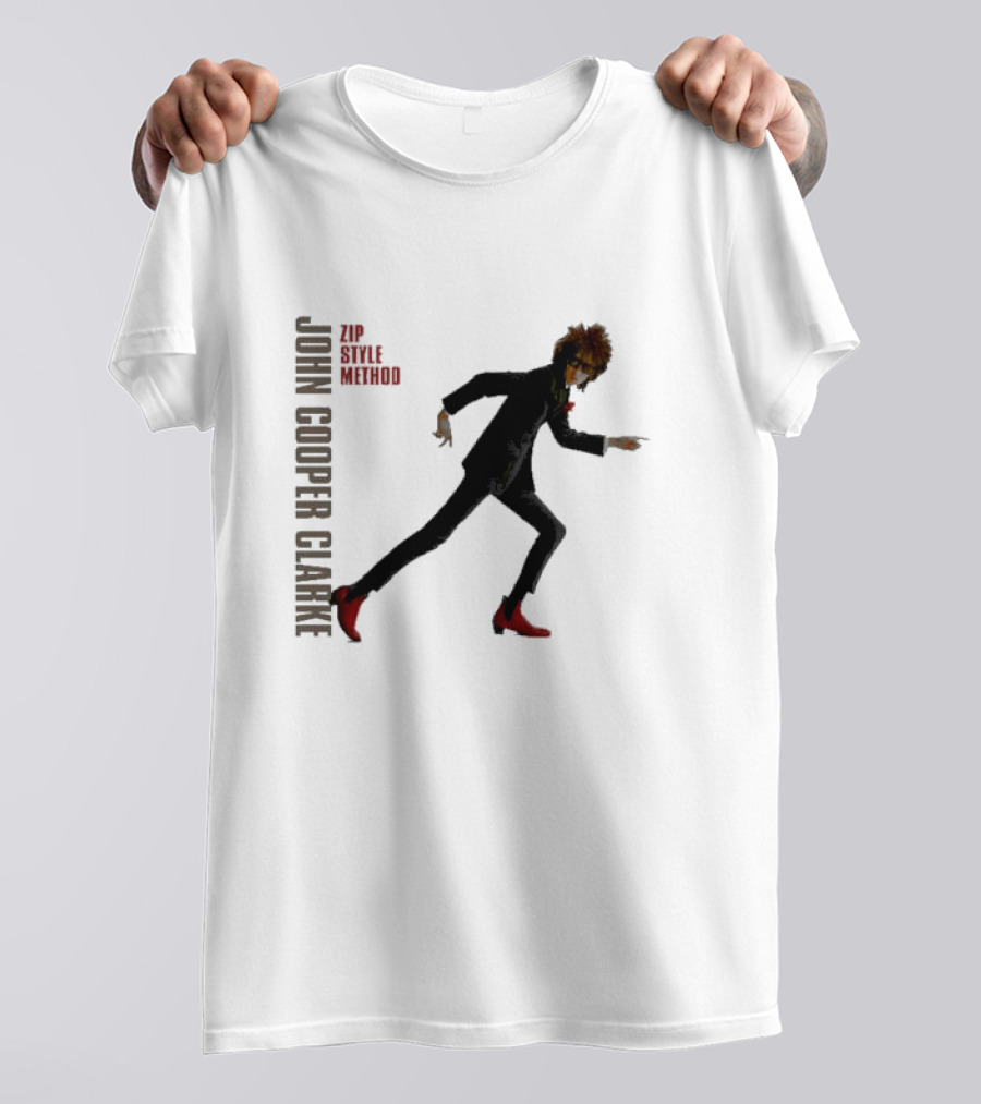 John Cooper Clarke Zip Style Method Dynamic Pose In Red Boots T-Shirt