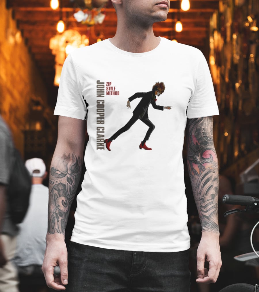 John Cooper Clarke Zip Style Method Dynamic Pose In Red Boots T-Shirt