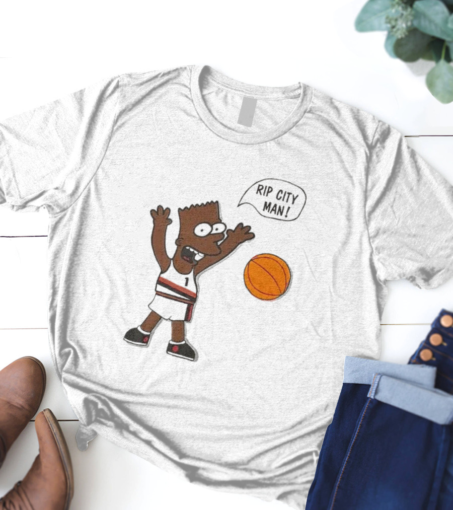 Rip City Man Bart Simpson Basketball Player With Orange Ball T-Shirt
