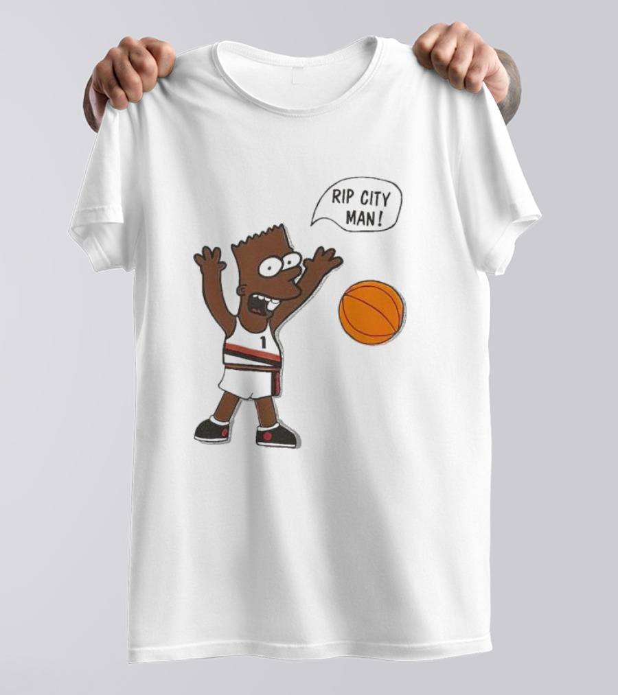 Rip City Man Bart Simpson Basketball Player With Orange Ball T-Shirt