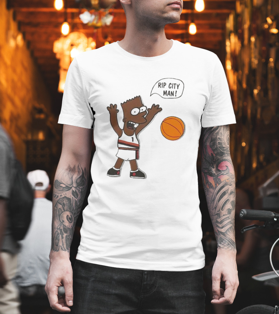Rip City Man Bart Simpson Basketball Player With Orange Ball T-Shirt