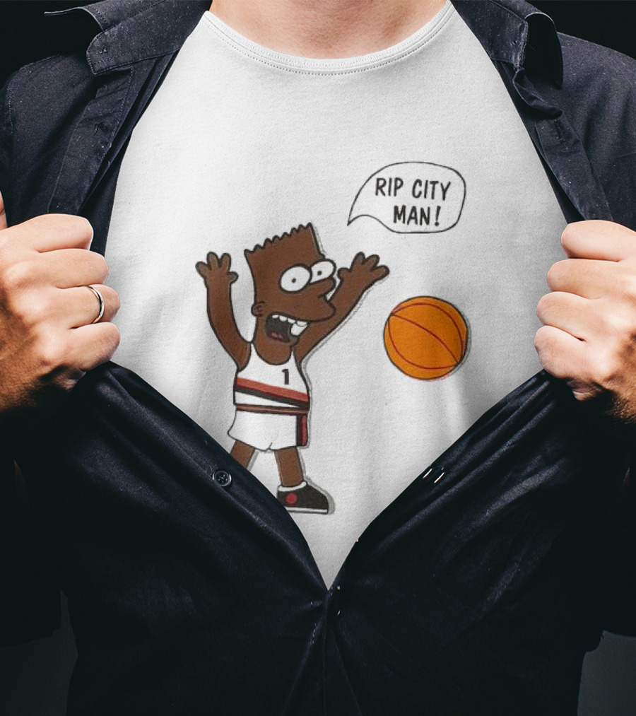 Rip City Man Bart Simpson Basketball Player With Orange Ball T-Shirt