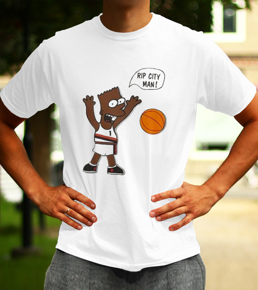 Rip City Man Bart Simpson Basketball Player With Orange Ball T-Shirt
