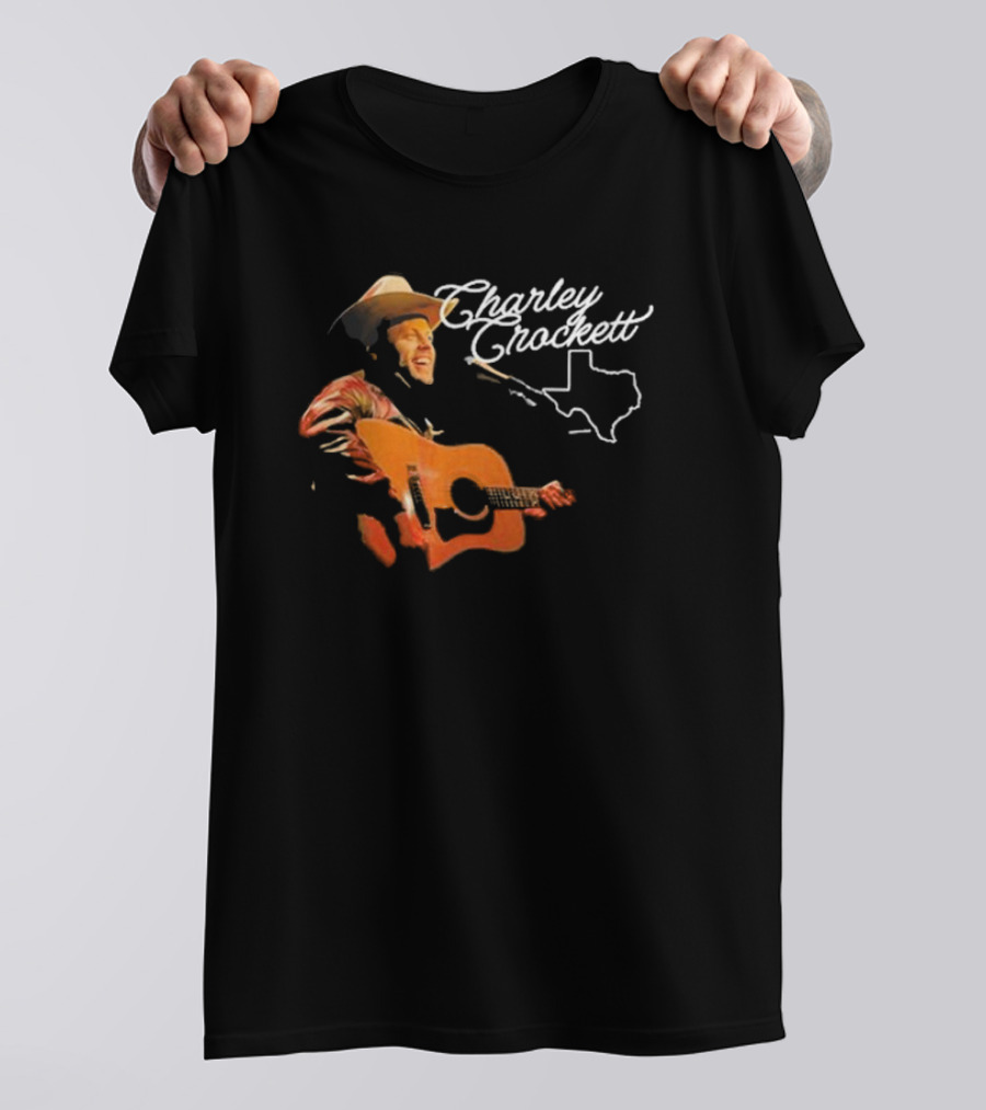 Charley Crockett Live Performance With Guitar And Texas Outline T-Shirt