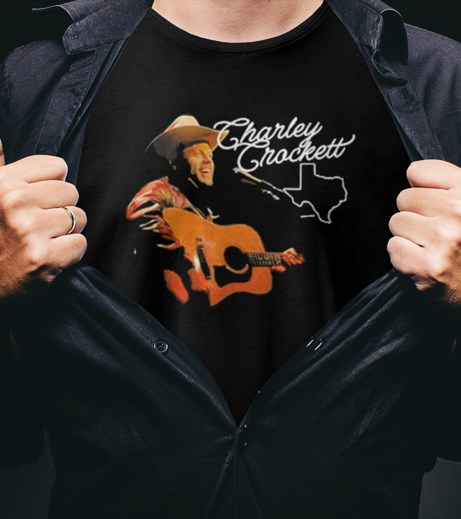 Charley Crockett Live Performance With Guitar And Texas Outline T-Shirt