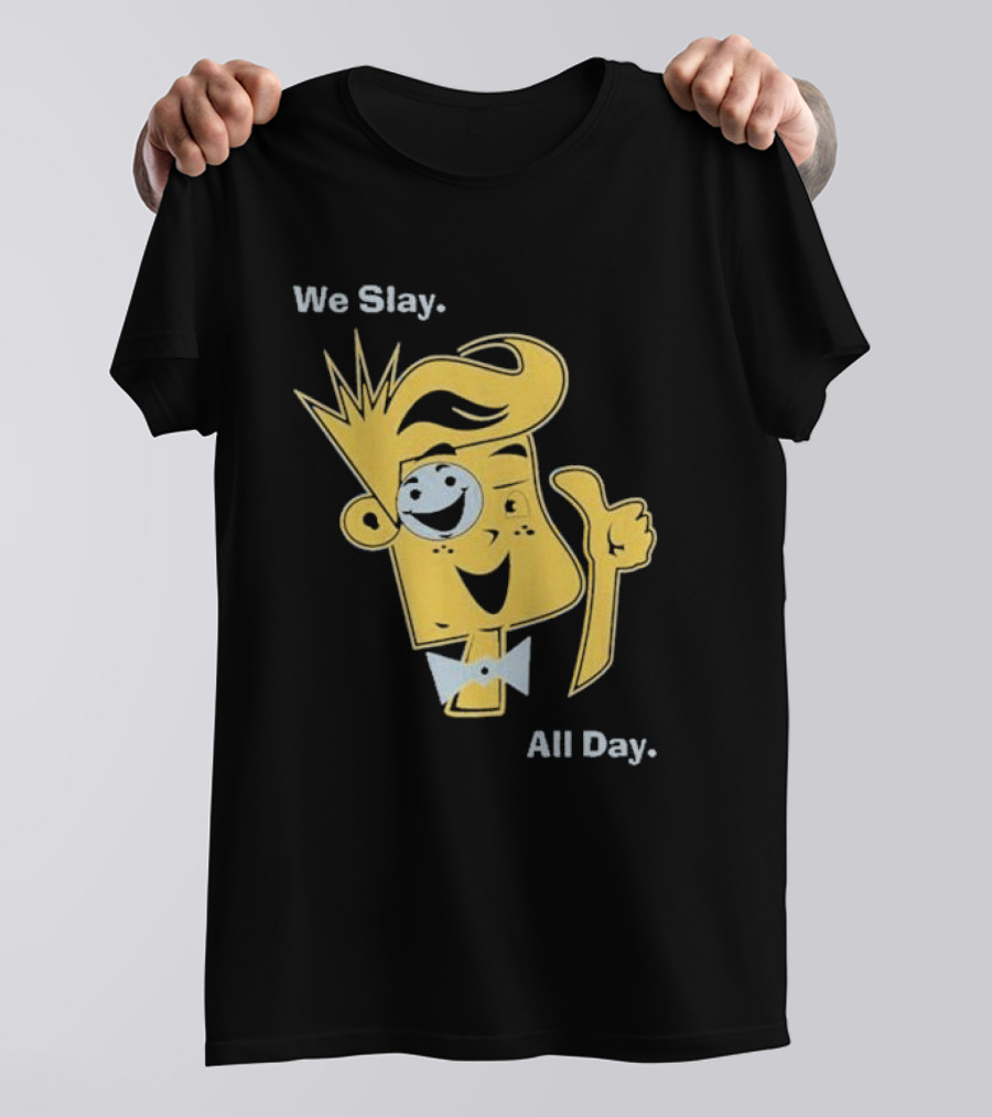 We Slay All Day Fgteev Shiny Yellow Character With Smile And Bow Tie T-Shirt