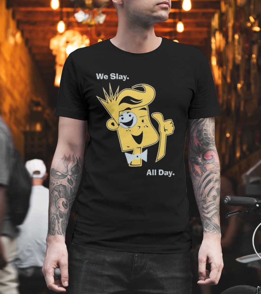 We Slay All Day Fgteev Shiny Yellow Character With Smile And Bow Tie T-Shirt