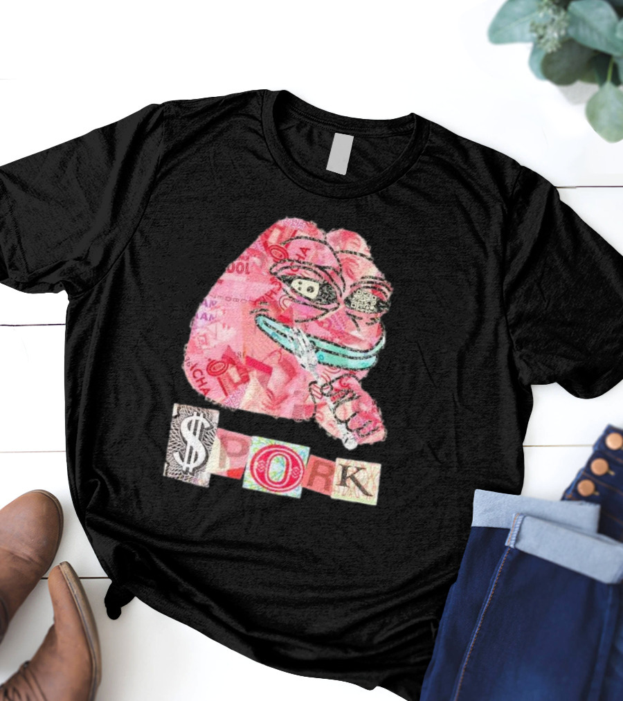 Pauly Spork Frog With Collage Pattern And Iconic Symbolism T-Shirt