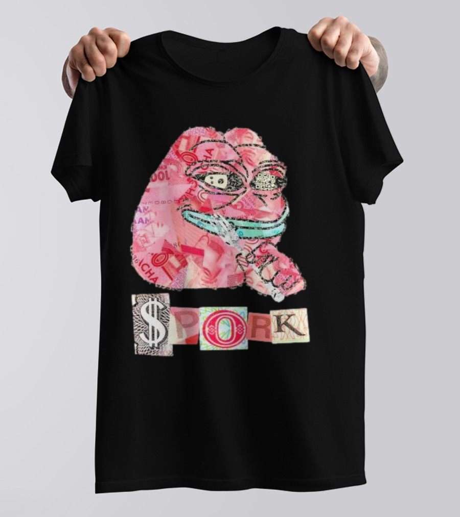 Pauly Spork Frog With Collage Pattern And Iconic Symbolism T-Shirt