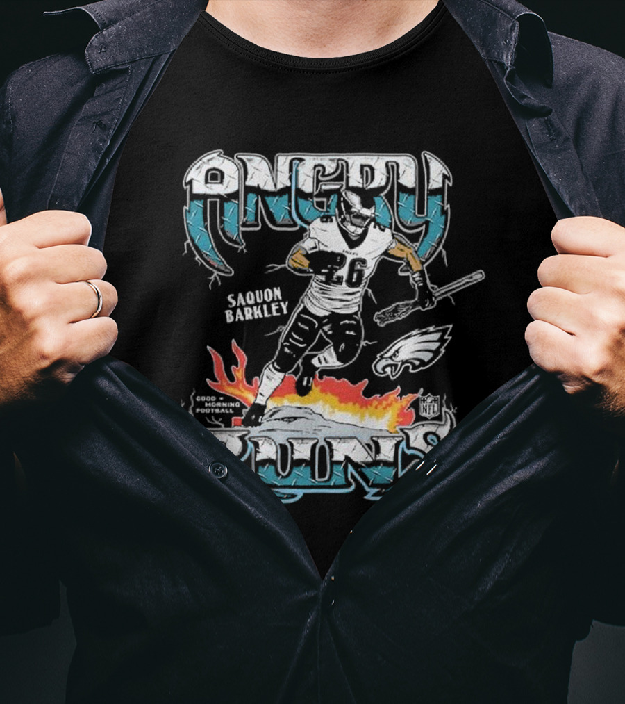 Saquon Barkley Angry Runs Philadelphia Eagles Good Morning Football NFL Homage Player Graphic Tri-blend T-Shirt