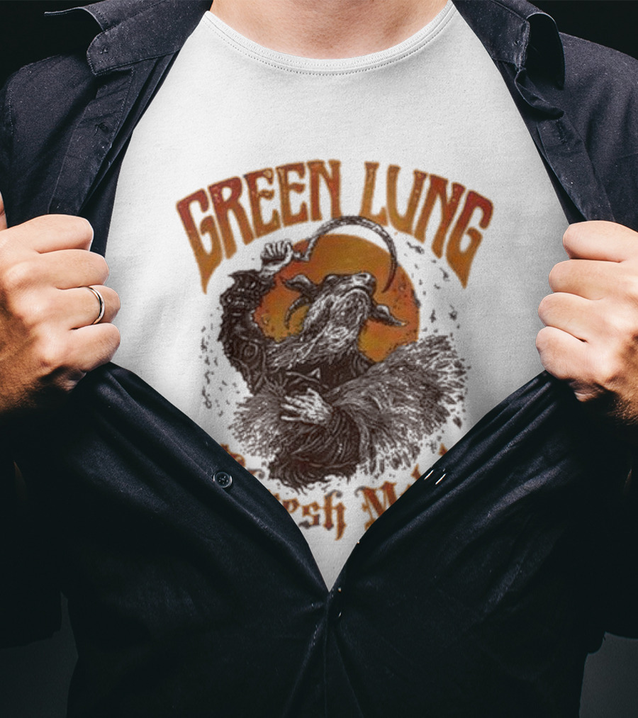 Green Lung Thrash Metal Mystical Goat With Crescent Blade T-Shirt
