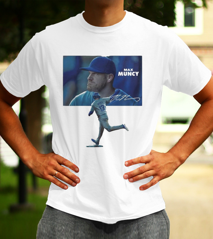 Max Muncy Baseball Figurine And Signature Photo T-Shirt