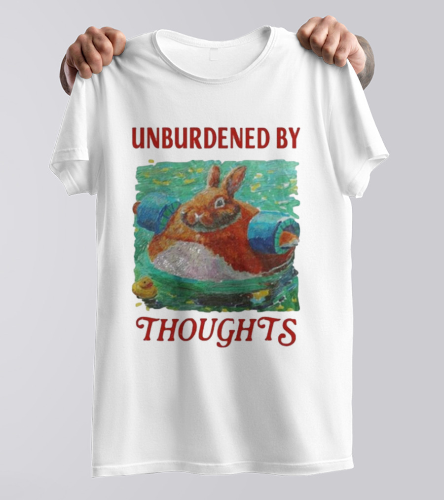 UNBURDENED BY THOUGHTS Rabbit Floating With Tube In Water Scene T-Shirt