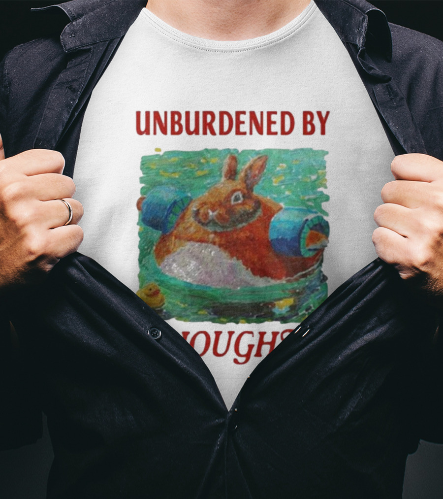 UNBURDENED BY THOUGHTS Rabbit Floating With Tube In Water Scene T-Shirt