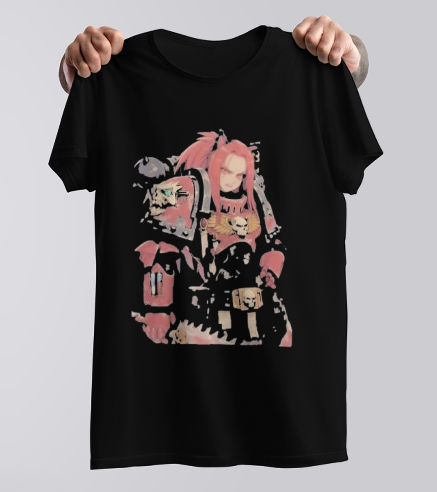 Female Space Marine Waifu Warrior With Skull Armor T-Shirt