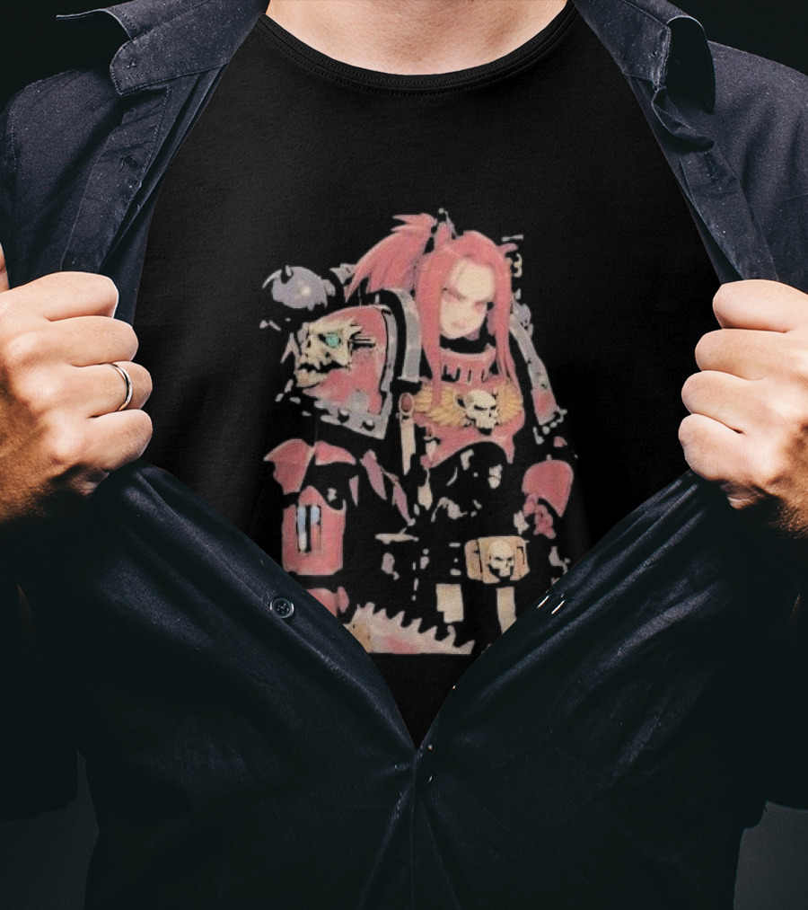 Female Space Marine Waifu Warrior With Skull Armor T-Shirt