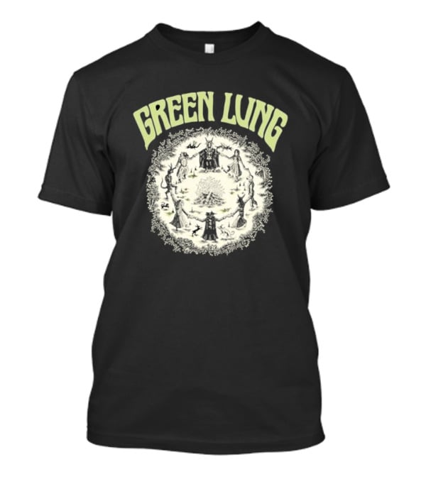 Green Lung Mystic Circle Ritual Scene With Figures And Central Fire T-Shirt
