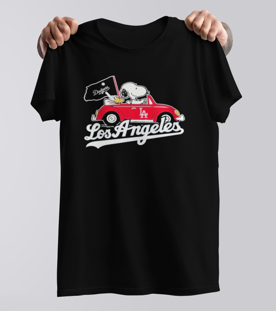 Los Angeles Dodgers Snoopy LA Car Dodgers Flag T-Shirt