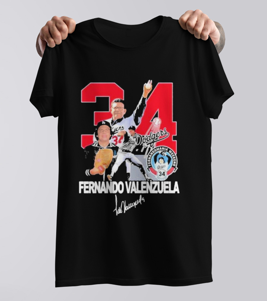 Fernando Valenzuela Dodgers 34 Legend Baseball Tecolomania Mexican 34 Signature T-Shirt